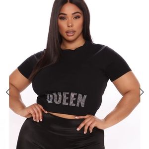 fashion nova rhinestone queen to be crop top